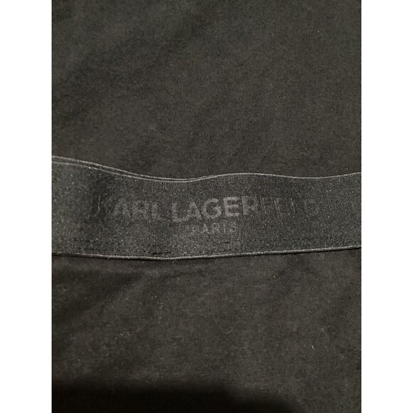 Karl Lagerfeld Black A-Line Stretch Knee Length Skirt Logo Elastic Waistband M - Picture 3 of 5